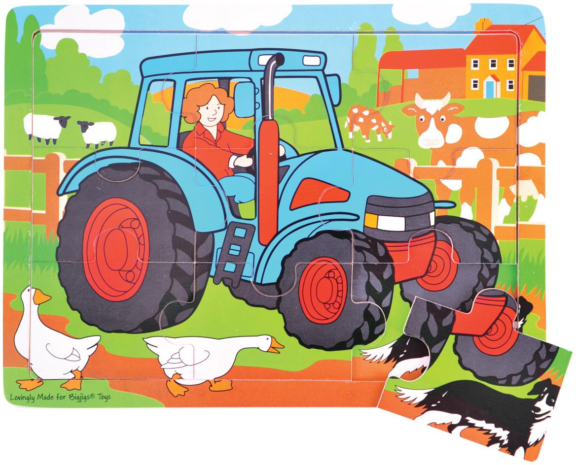 Bigjigs Toys Dřevěné puzzle traktor 9 dílků