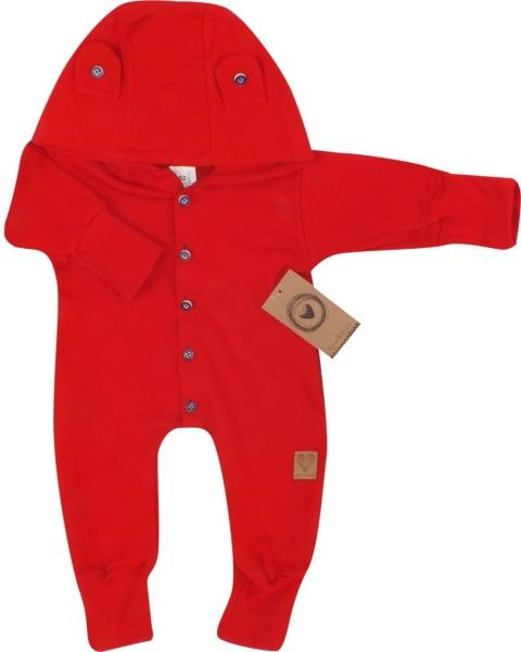 Dětský teplákový overálek s knoflíčky a kapucí, červený, vel. 80 - 80 (9-12m)