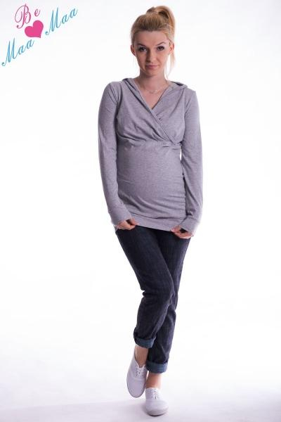 Těhotenská mikina s kapucí OLINA - šedý melír - L/XL
