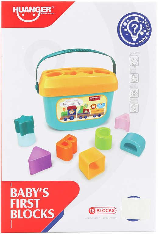 Baby vkládačka set kyblík vkládací + 16 kostek plast