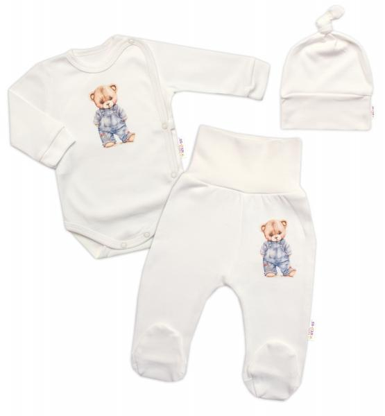 Zavinovací body, polodupačky, čepička, 3D, Sweet Teddy Boy, krémové, vel. - 62 - 62 (2-3m)