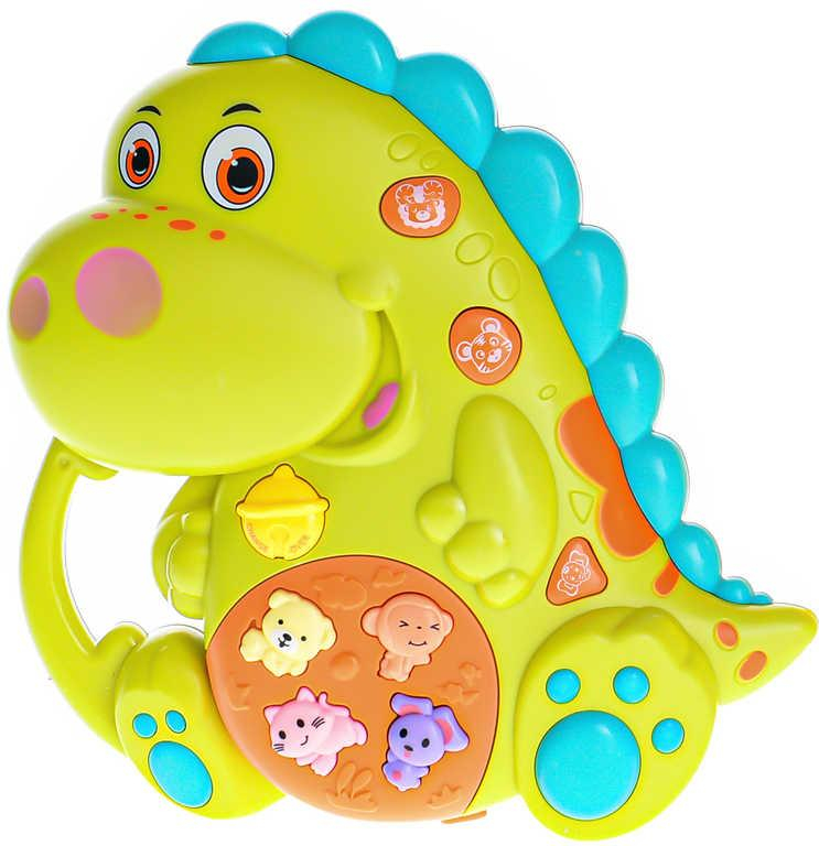 Dinosaurus baby16cm na baterie pro miminko Světlo Zvuk 2 barvy