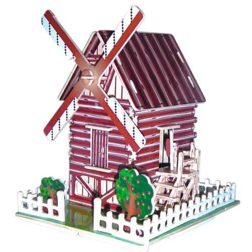 Woodcraft Dřevěné 3D puzzle slavné budovy větrný mlýn barevný