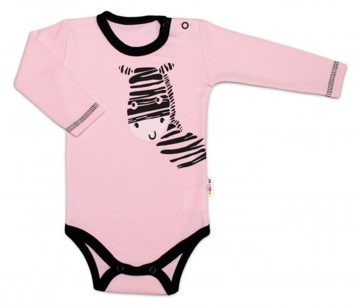 Body dlouhý rukáv, růžové - Zebra, vel. 80 - 80 (9-12m)