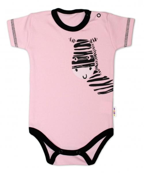 Body krátký rukáv Zebra - růžové, vel. 74 - 74 (6-9m)