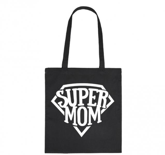 Bavlněná taška pro mámy Super Mom - černá