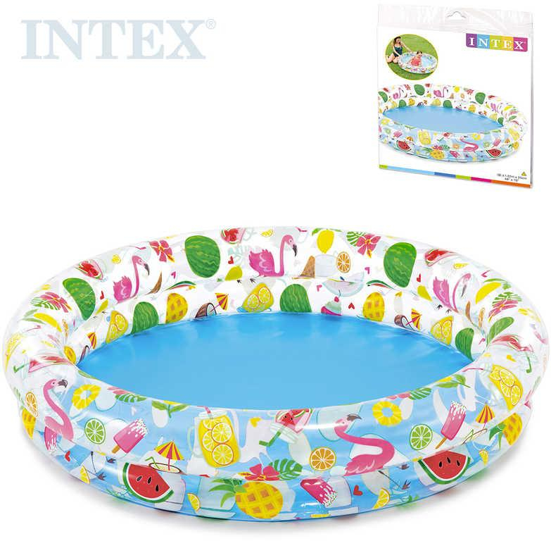 INTEX Bazén dětský nafukovací kulatý průhledný 122x25cm potisk léto 59421