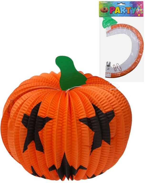 Lampion oranžový dýně 36cm kulatý Halloween na svíčku / žárovku