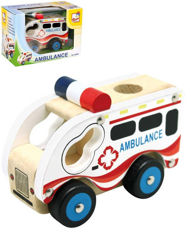 BINO DŘEVO Auto baby ambulance volný chod *DŘEVĚNÉ HRAČKY*