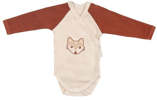 Kojenecké body dl. rukáv, zapínání bokem, Baby Fox - béžová/hnědá, vel. 62 - 62 (2-3m)