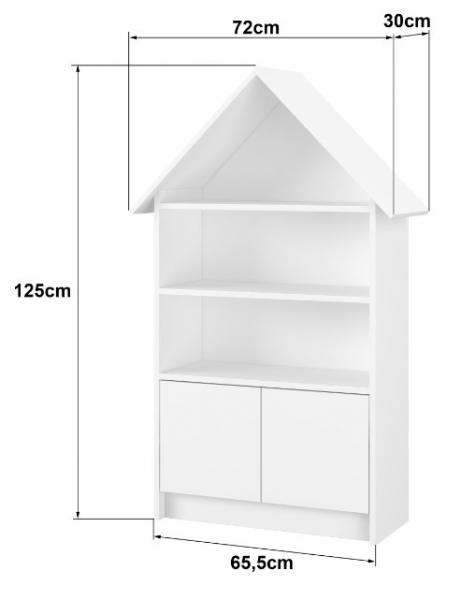 Dřevěná knihovna/skříň na hračky Domeček, bílá/růžová