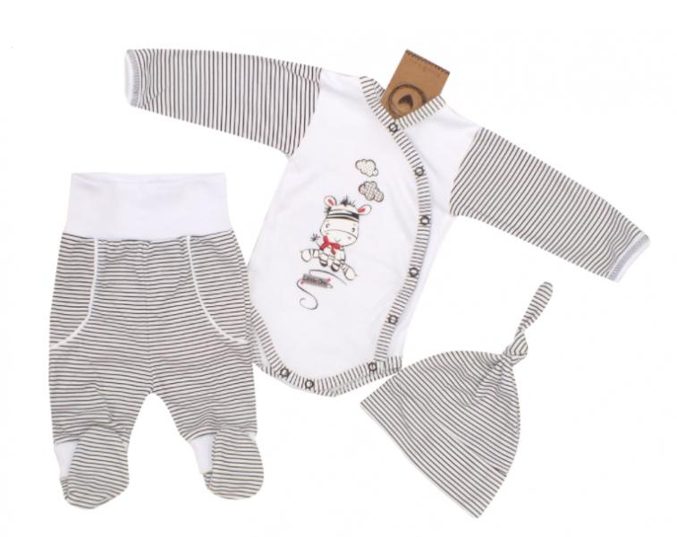 3-dílná soupravička body, tepláčky a čepička Zebra - bílá, vel. 56 - 56 (1-2m)