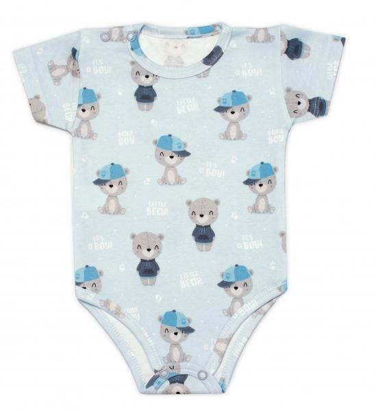 Body kr. rukáv, bavlna, zapínání u krku Mrofi, Baby Bear - modré - 68 (3-6m)