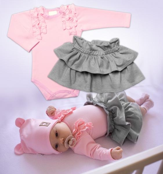 2-dílná sada, body dl.rukáv + suknička Dance Baby, růžová/šedá, vel. - 92 - 92 (18-24m)