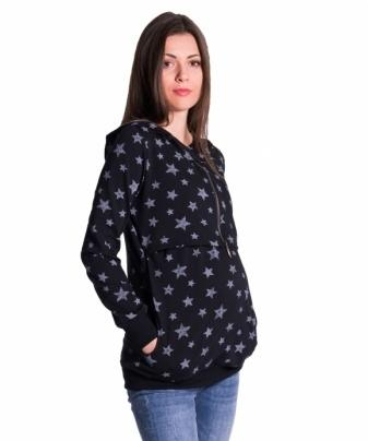 Těhotenská a kojící mikina se zipem a kapucí, hvězdičky - černá, vel. XL - XL (42)