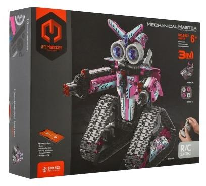 Robot RC skládací plast 15x23cm 2,4GHz na baterie se světlem, zvukem růžový v krabici