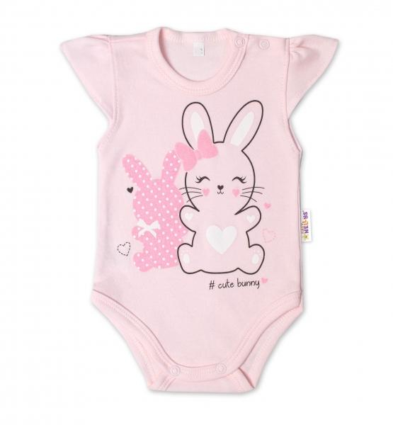 Bavlněné kojenecké body, kr. rukáv, Cute Bunny - sv. růžová, vel. 86 - 86 (12-18m)