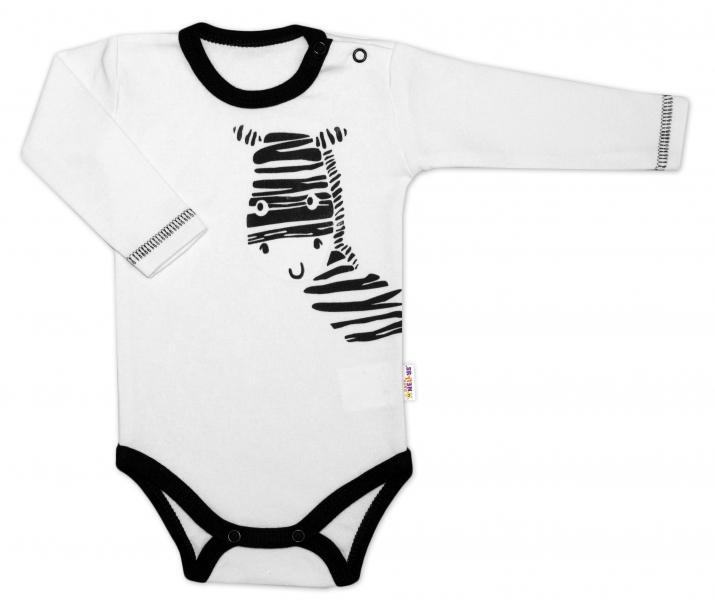 Body dlouhý rukáv, bílé - Zebra, vel. 80 - 80 (9-12m)