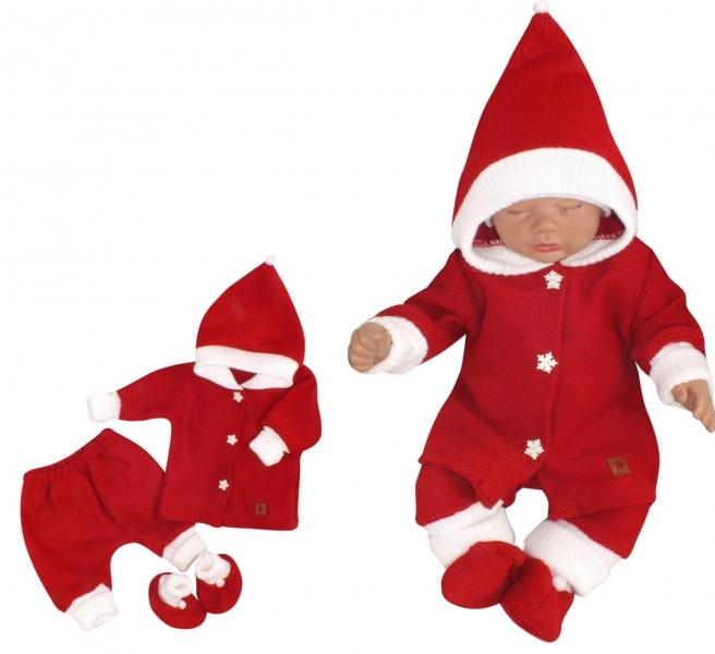 3-dílná pletená souprava, kabátek, kalhoty a botičky Baby Santa, červená, vel. - červená - 56 (1-2m)