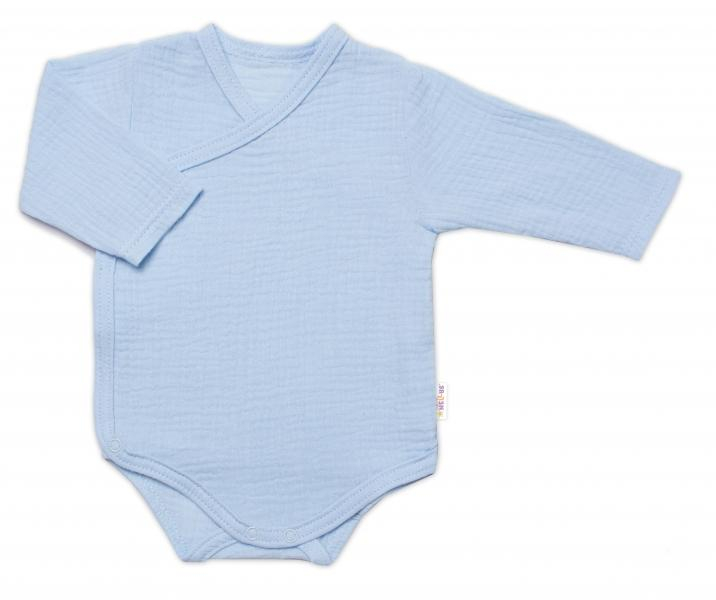 Zavinovací kojenecké body dl. rukáv, mušelín, modré, vel. - modré - 56 (1-2m)