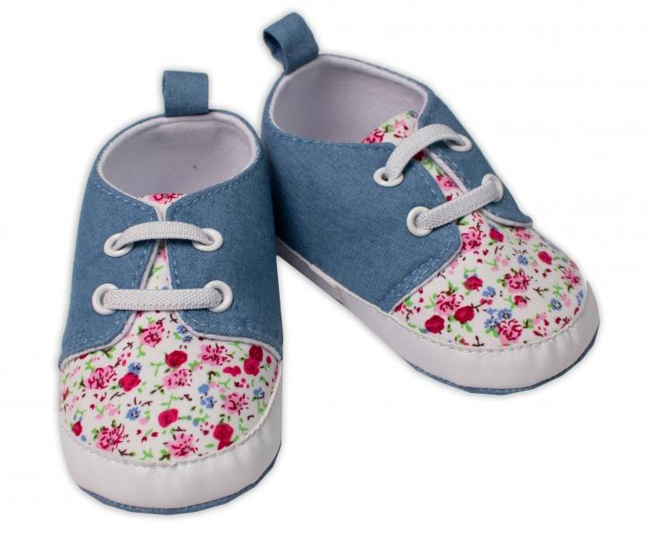 Kojenecké capáčky, botičky Girl YO! Kytičky, jeans, vel. 9-15 m - 74-80 (9-12m)