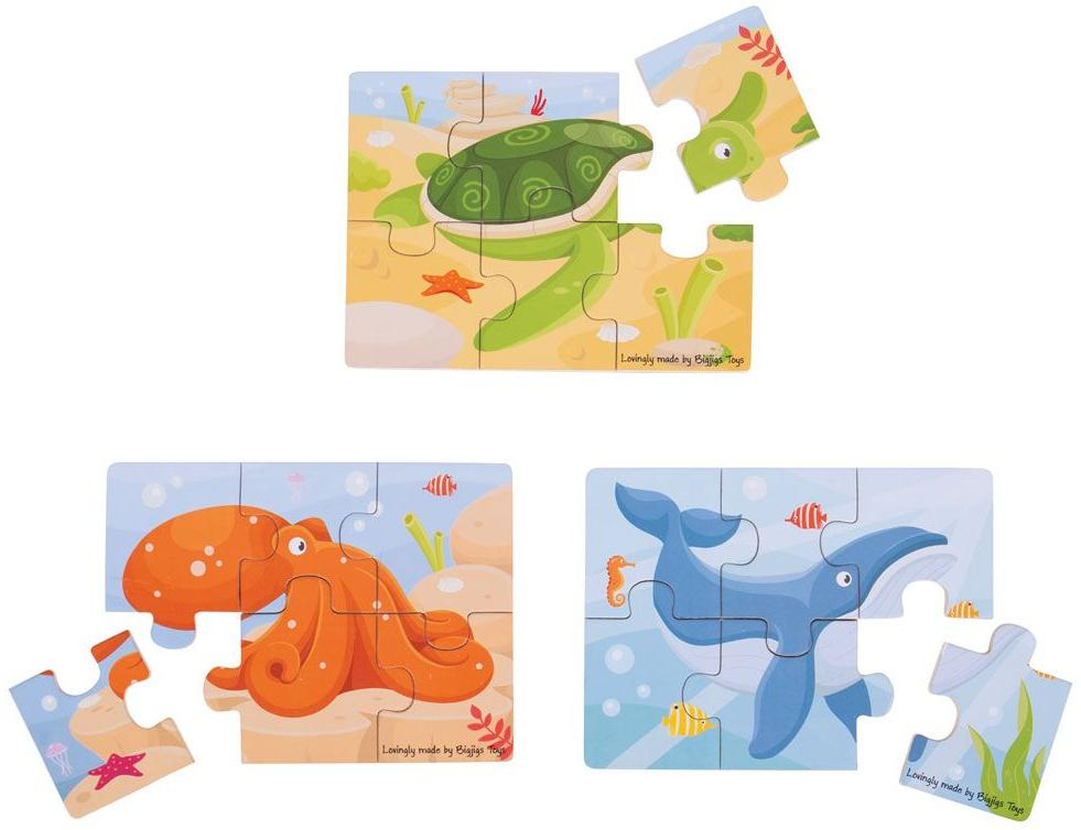 Bigjigs Toys Puzzle 3v1 mořská zvířátka