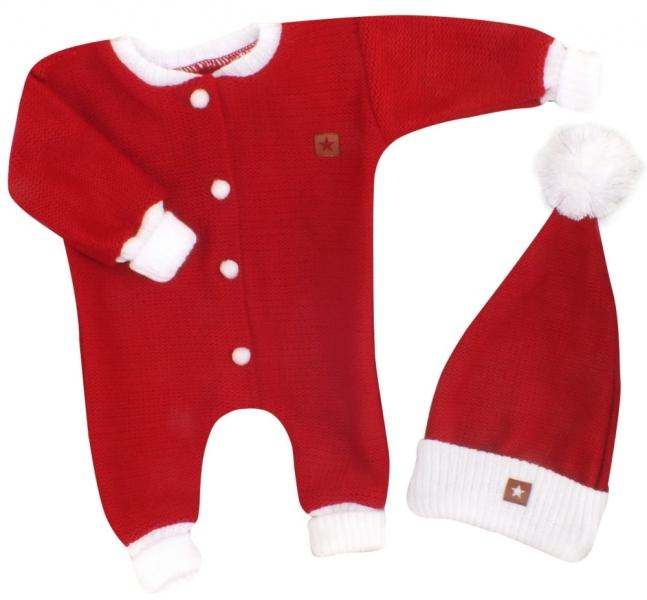 2-dílná sada Pletený overálek + čepička Baby Santa - červený, vel. 74 - 74 (6-9m)