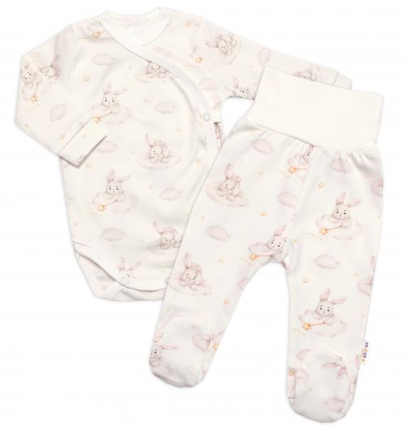 Zavinovací kojenecké body + polodupačky 2D sada, Králičci - krémová - 56 (1-2m)