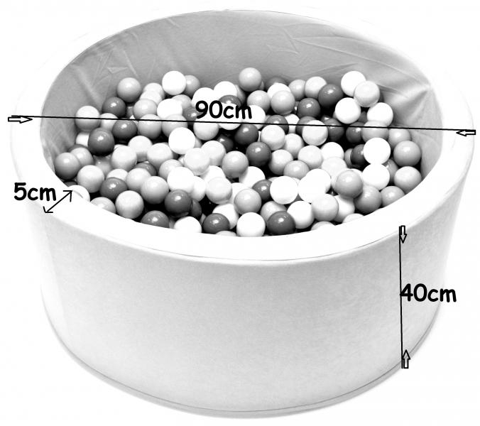 Suchý bazén pro děti 90x40cm kruhový tvar + 200 balónků. - šedý, Nellys