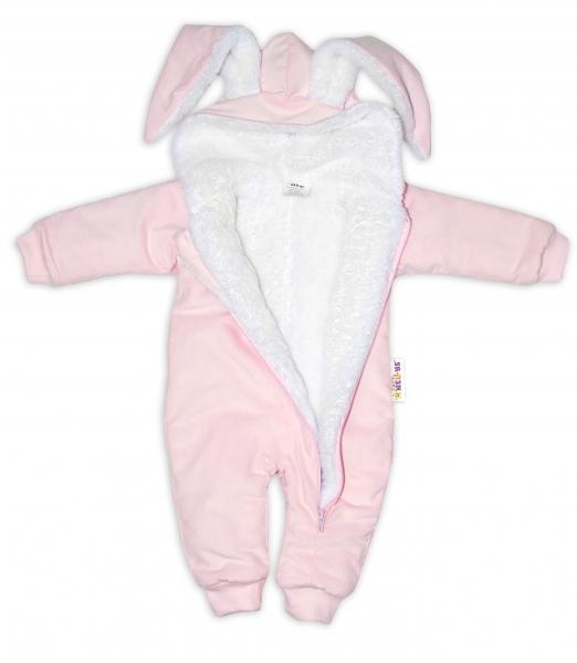 Manšestrová kombinézka/overálek s kožíškem Cute Bunny - růžová, vel. 68/74 - 68-74 (6-9m)