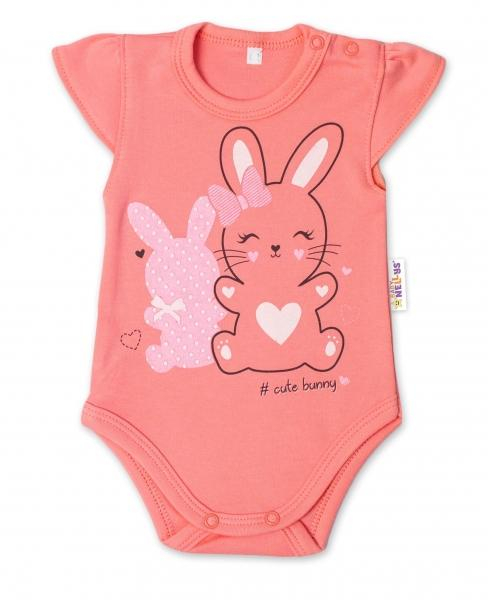 Bavlněné kojenecké body, kr. rukáv, Cute Bunny - lososové, vel. 68 - 68 (3-6m)