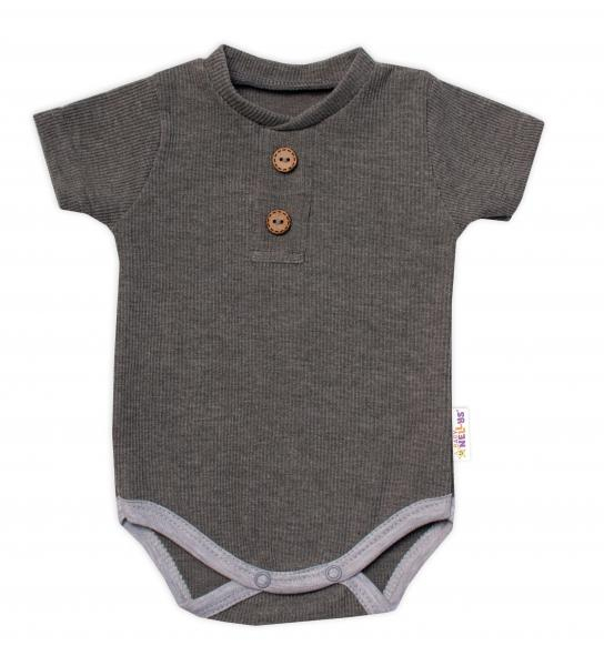 Kojenecké žebrované body s knoflíčky kr. rukáv, Boy - šedé - 62 (2-3m)