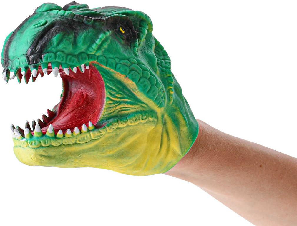 Dinosaurus maňásek hlava 14cm na ruku 2 barvy plast