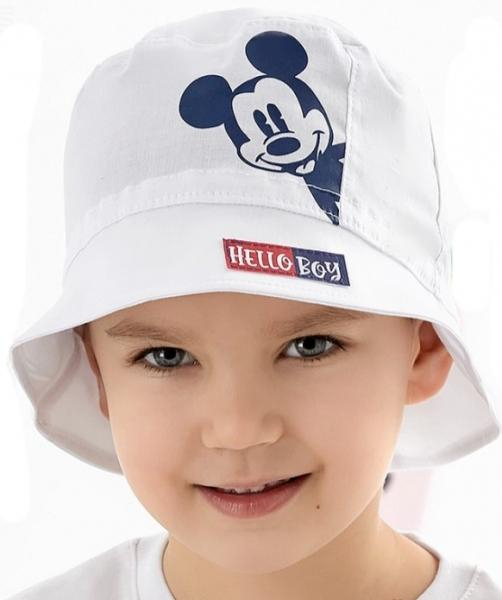 Letní, jarní klobouček Mickey Hello Boy - bílý, vel. 92/98, obvod: 50/52 cm - 92-98 (18-36m)