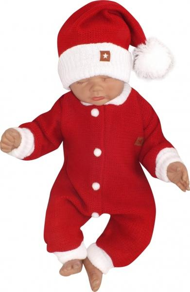 2-dílná sada Pletený overálek + čepička Baby Santa - červený, vel. 80 - 80 (9-12m)