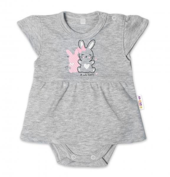 Bavlněné kojenecké sukničkobody, kr. rukáv, Cute Bunny - šedé - 56 (1-2m)