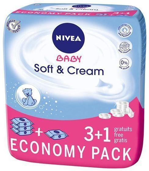 Vlhčené čistící ubrousky NIVEA Soft & Cream - 3+1 gratis