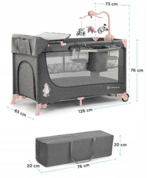 Kinderkraft Dětská cestovní postýlka Joy s doplňky - růžovo/šedá