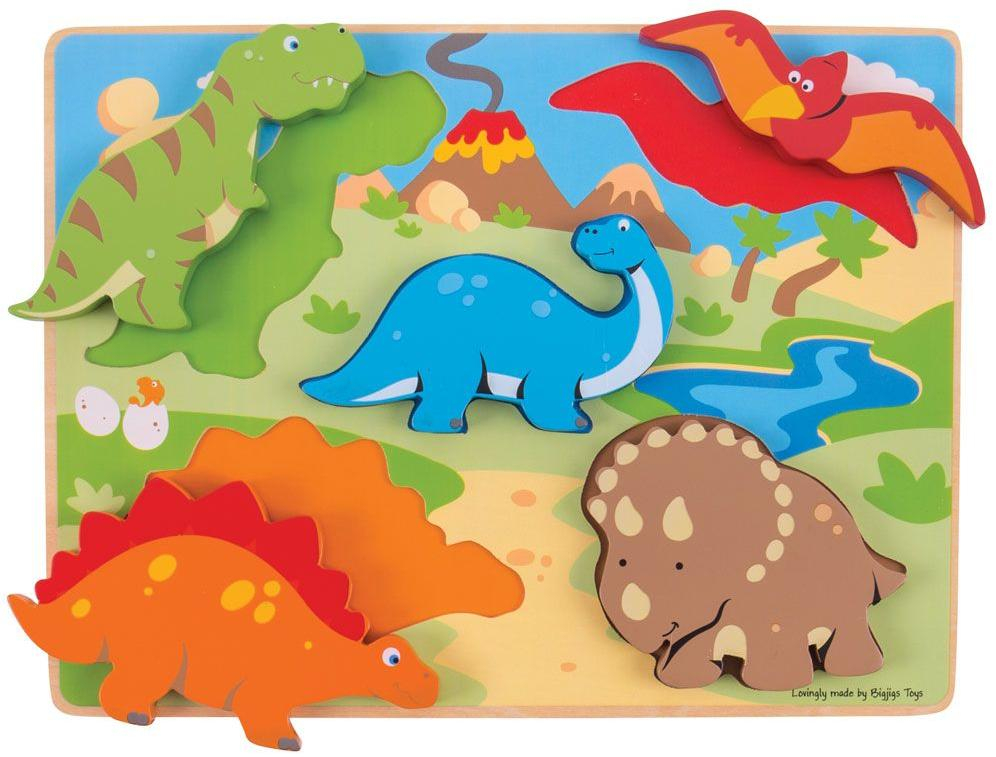 Bigjigs Toys Hrubé vkládací puzzle dinosauři