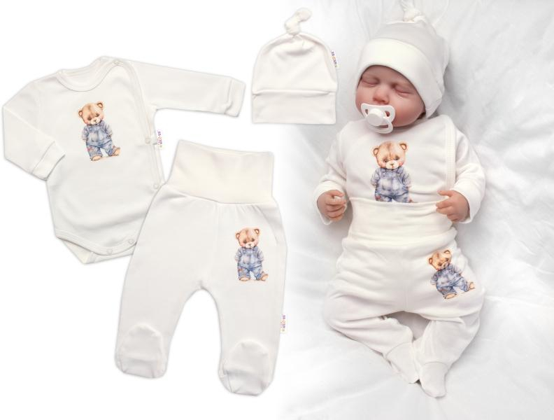 Zavinovací body, polodupačky, čepička, 3D, Sweet Teddy Boy, krémové, vel. - 68 - 68 (3-6m)