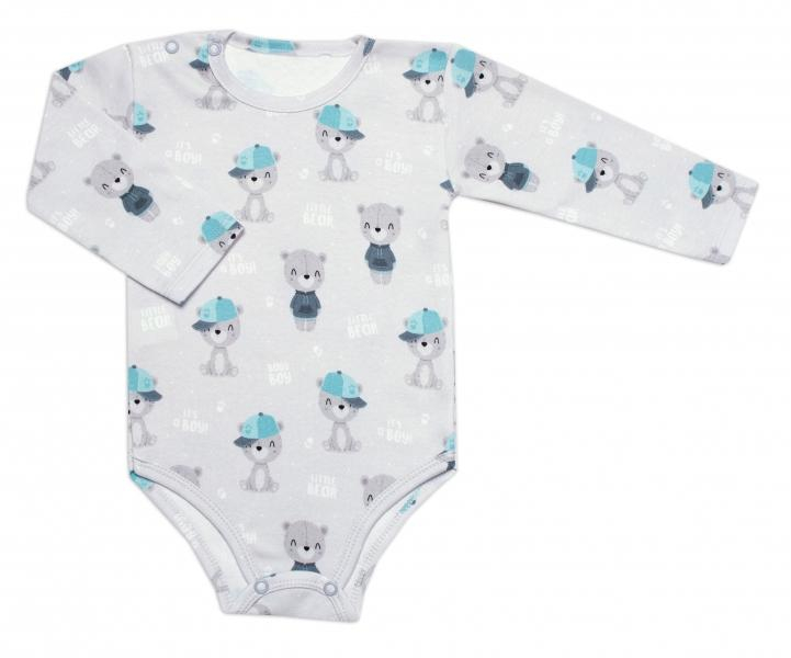 Body dl. rukáv, bavlna, zapínání u krku Mrofi, Baby Bear - šedé, vel. - šedé - 68 (3-6m)