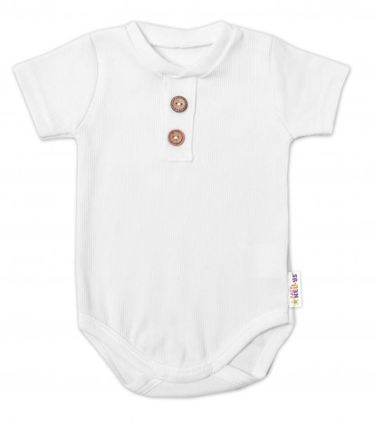 Kojenecké žebrované body s knoflíčky kr. rukáv, Boy - bílé, vel. - 80 - 80 (9-12m)