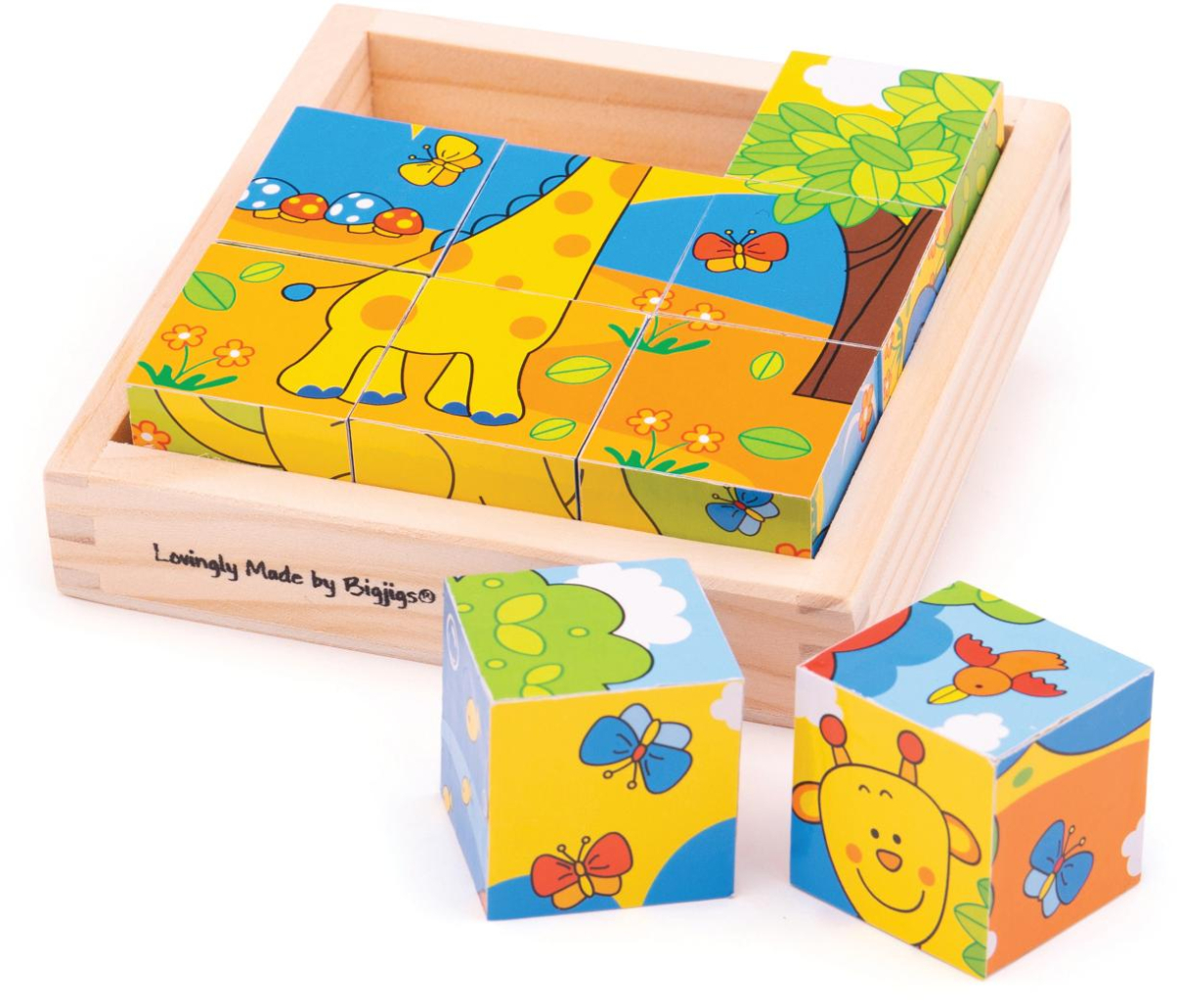 Bigjigs Toys Obrázkové kostky kubusy Safari 9 kostek