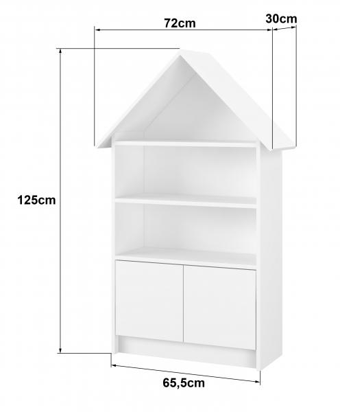 Dřevěná knihovna/skříň na hračky Domeček, Baletka - bílá
