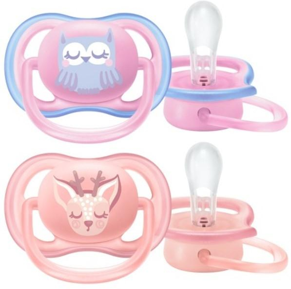 AVENT Dudlík Ultra Air Animals, 0-6m, Sovička a srnka, růžový