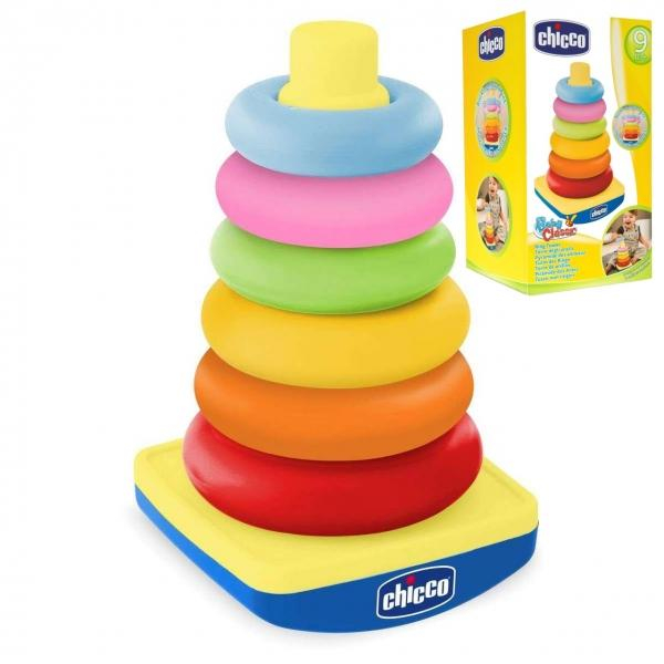 Skládací pyramida kroužky na kuželu, Chicco 10 ks, pastelové