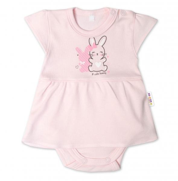 Bavlněné kojenecké sukničkobody, kr. rukáv, Cute Bunny - sv. růžové, vel. - 80 - 80 (9-12m)