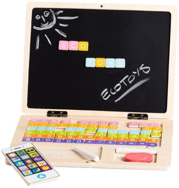 Eco toys Dřevěný notebook s magnetickým monitorem