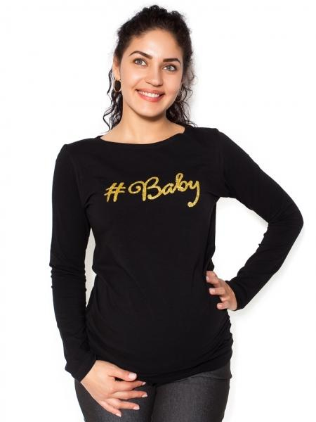 Těhotenské triko dlouhý rukáv Baby - černé - S - S (36) - L - L (40)