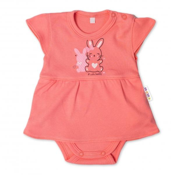 Bavlněné kojenecké sukničkobody, kr. rukáv, Cute Bunny - lososové - 56 (1-2m)